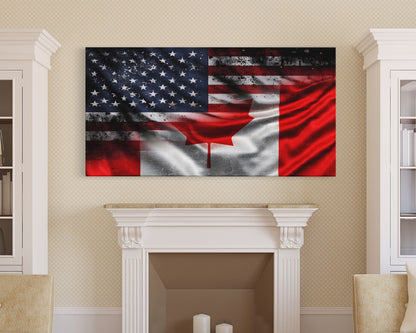 American and Canadian Flag Mashup, Canada Flag, Framed Canvas Print, American Flag Art Patriotic Immigrant Art Heritage Dual Citizenship Art