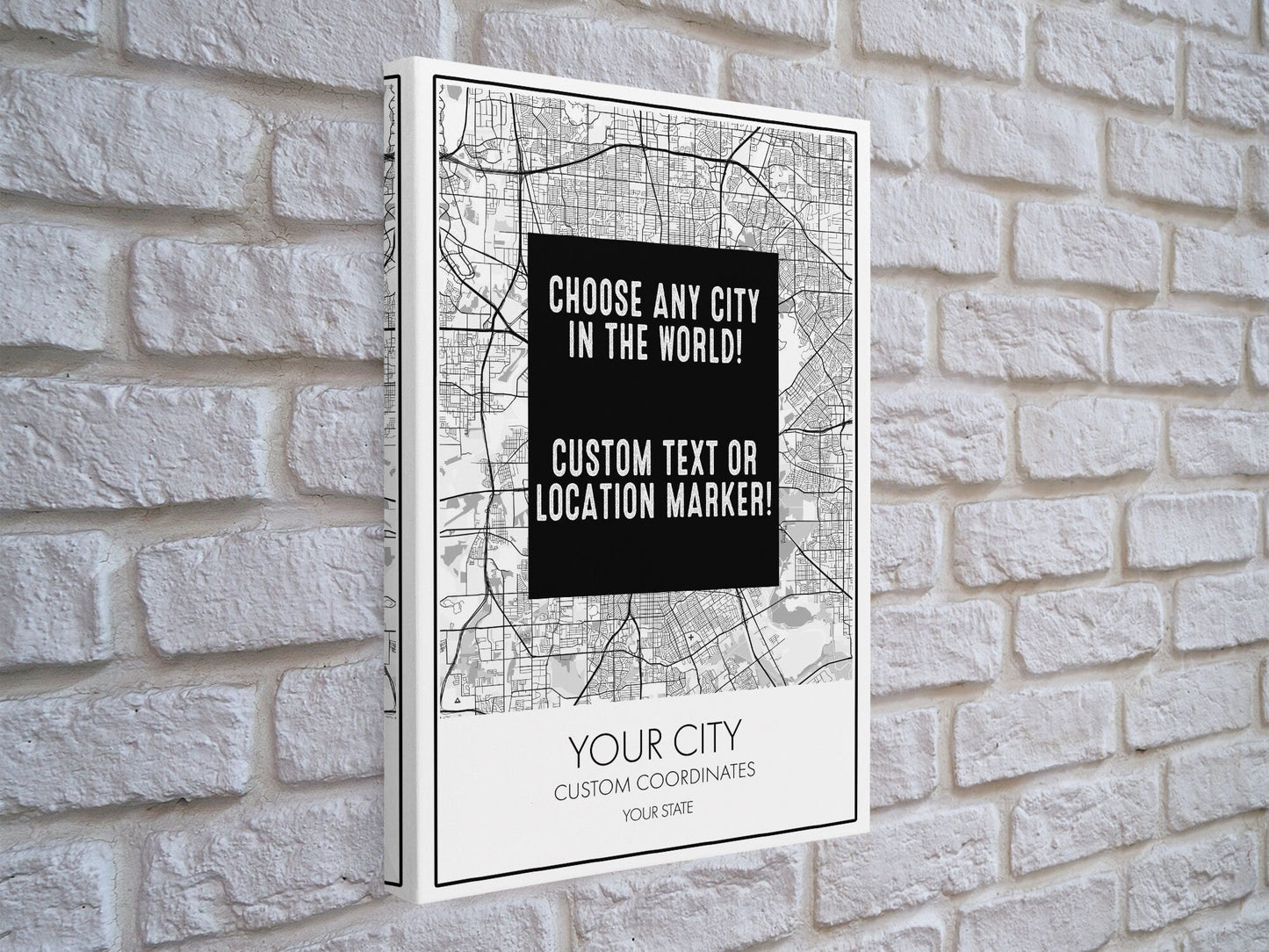 Choose Any City - Custom Map Art - Office Decor Travel Gift Custom Map City Canvas Print Home Town Streets Map Art Wall Poster Gift