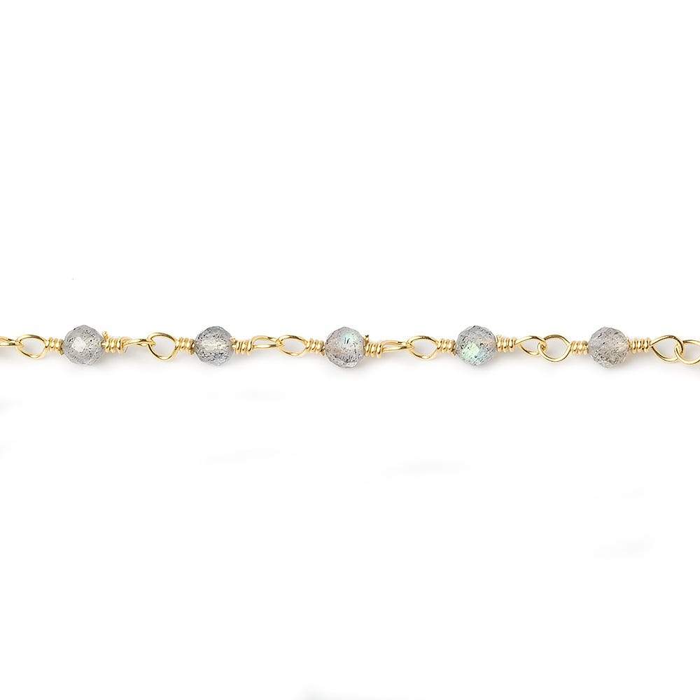 3mm Labradorite micro-faceted rondelle Gold plated Chain by the foot 40 beads