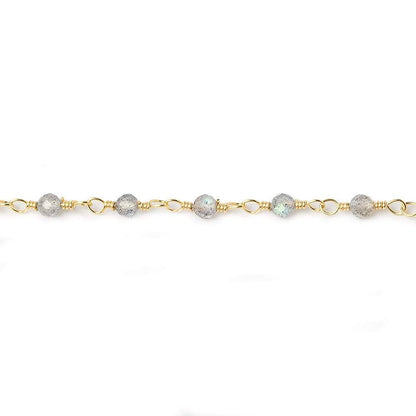 3mm Labradorite micro-faceted rondelle Gold plated Chain by the foot 40 beads