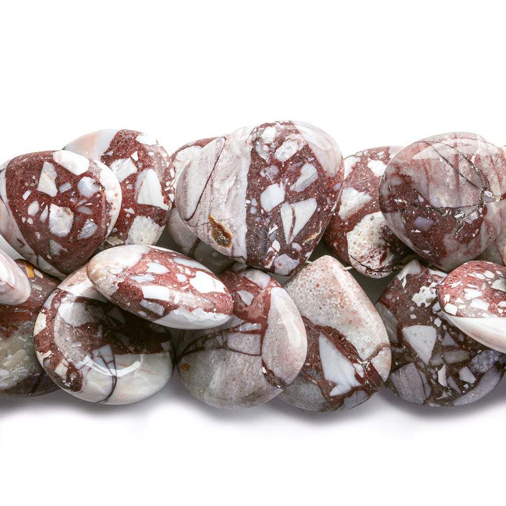 15-19mm Marbled Red Jasper Plain Heart Beads 8 inch 42 pieces