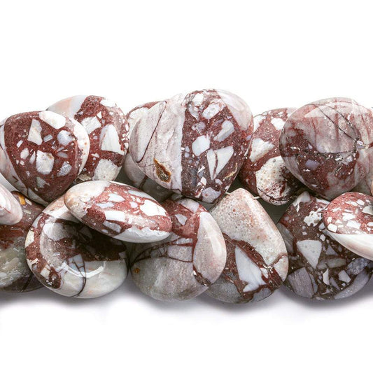 15-19mm Marbled Red Jasper Plain Heart Beads 8 inch 42 pieces