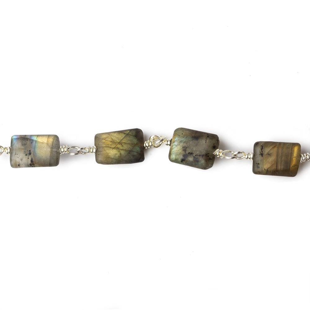 Matte Rectangle Labradorite Silver plated Chain by the foot