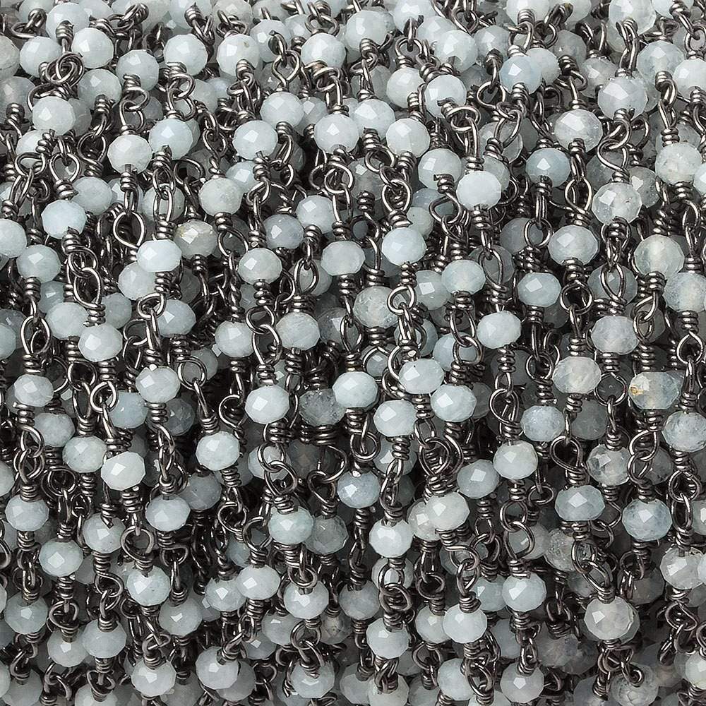 3mm Milky Aquamarine Black Gold plated Chain by the foot