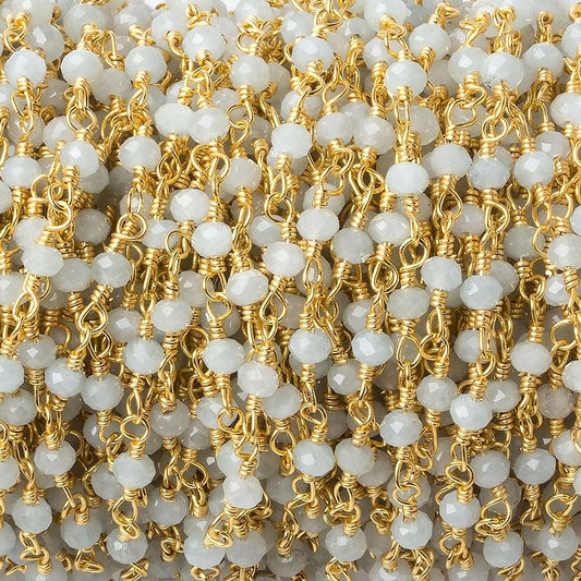 3mm Milky Aquamarine Gold plated Chain by the foot 40 beads