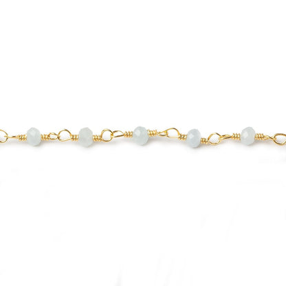 3mm Milky Aquamarine Gold plated Chain by the foot 40 beads