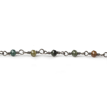 3mm Multi Color Tourmaline micro-faceted round Black Gold plated Chain by the foot 40 beads