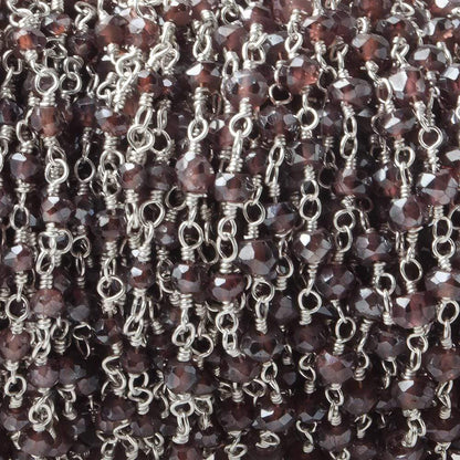 3mm Mystic Rhodolite Garnet faceted rondelles on Silver plated Chain