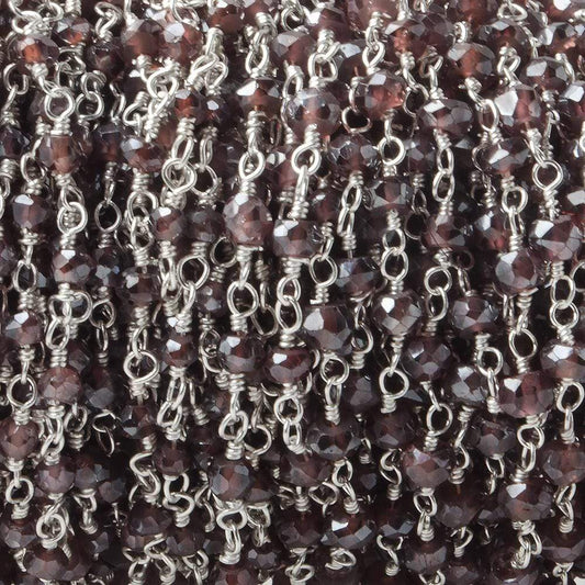 3mm Mystic Rhodolite Garnet faceted rondelles on Silver plated Chain
