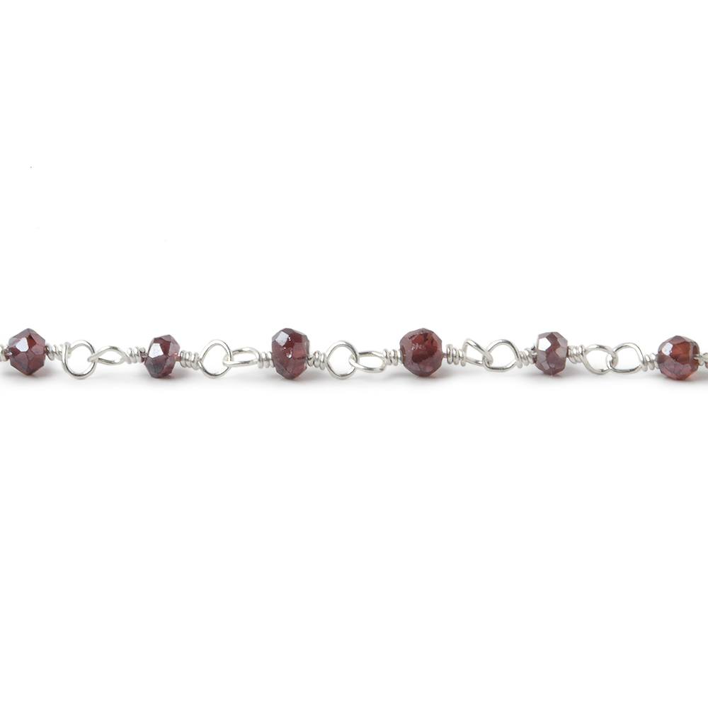 3mm Mystic Rhodolite Garnet faceted rondelles on Silver plated Chain