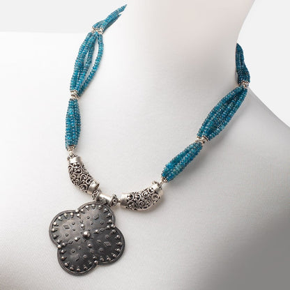 Neon Apatite Antiqued Sterling Silver Necklace