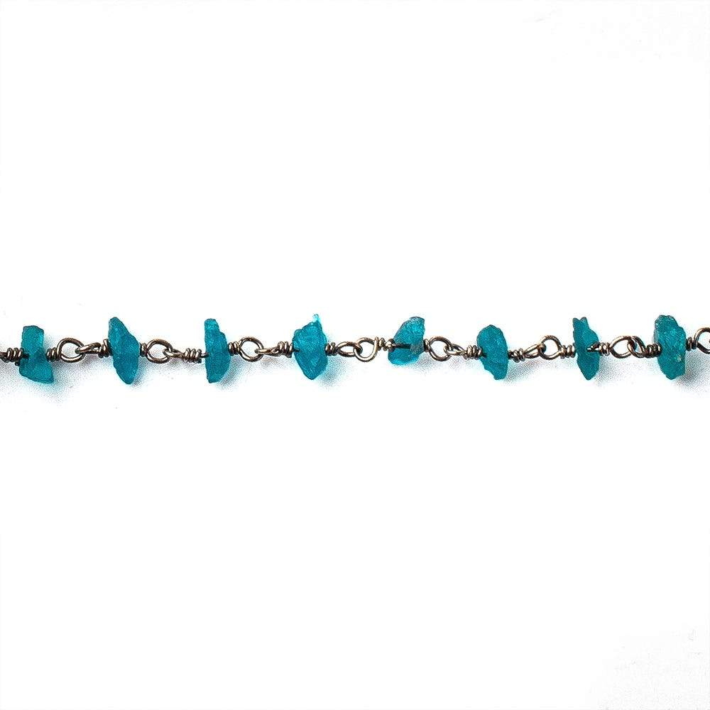 Neon Apatite chips Black Gold on Silver .925 sold by the foot 40 beads per