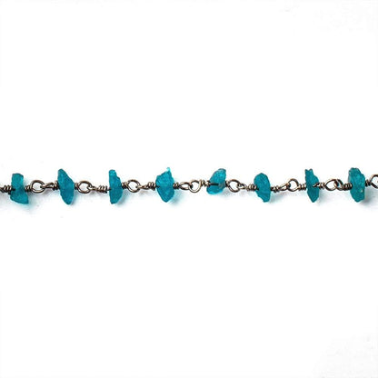 Neon Apatite chips Black Gold on Silver .925 sold by the foot 40 beads per