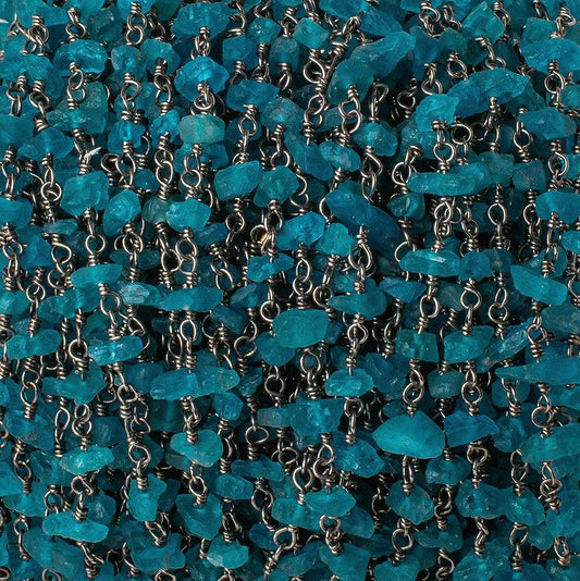 Neon Apatite chips Black Gold on Silver .925 sold by the foot 40 beads per