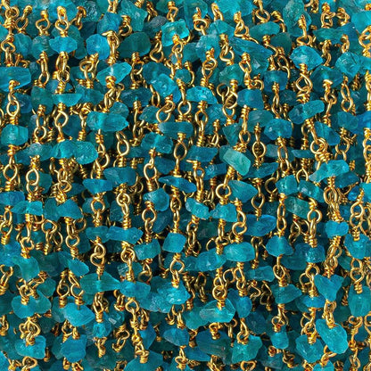 Neon Apatite chips on Vermeil Chain by the foot 40 beads per