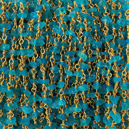 Neon Apatite chips on Vermeil Chain by the foot 40 beads per