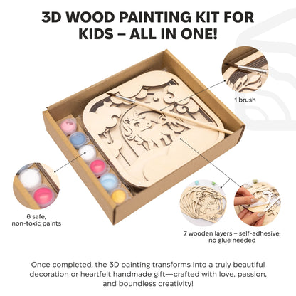 3D DIY Wood Painting Kit for Kids – Unicorn