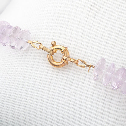 Pink Amethyst German Faceted Rondelle Necklace with a 14kt Gold Clasp AAA