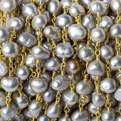 7x6mm Rose' Silver side drilled Baroque Pearl Gold plated Chain