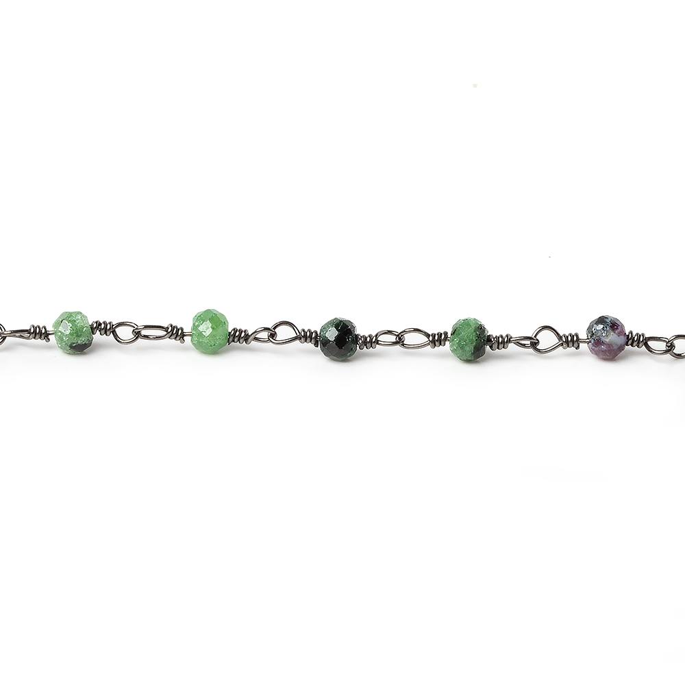 Ruby in Zoisite micro-faceted rondelle Black Gold plated Chain by the foot 40 beads