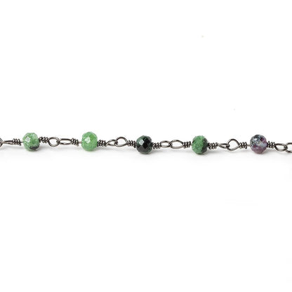 Ruby in Zoisite micro-faceted rondelle Black Gold plated Chain by the foot 40 beads