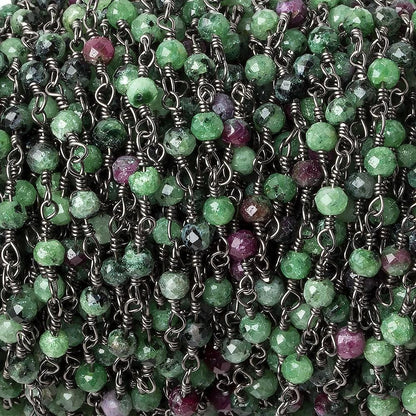 Ruby in Zoisite micro-faceted rondelle Black Gold plated Chain by the foot 40 beads