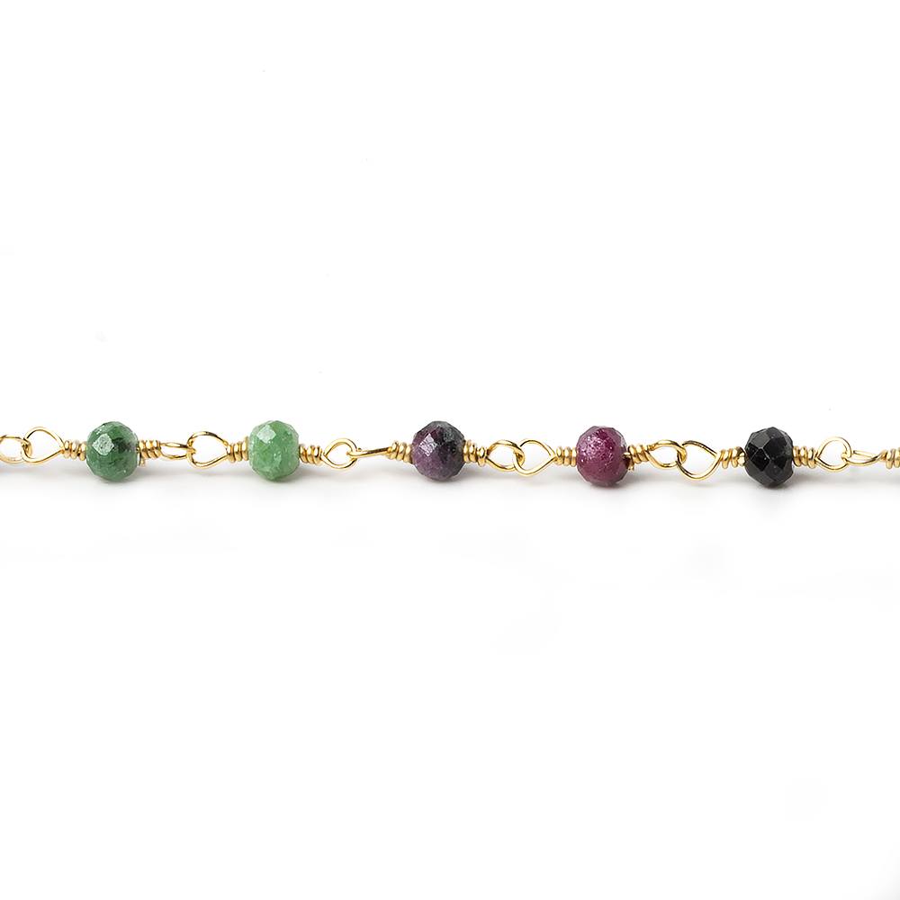 Ruby in Zoisite micro-faceted rondelle Gold plated Chain by the foot 40 beads