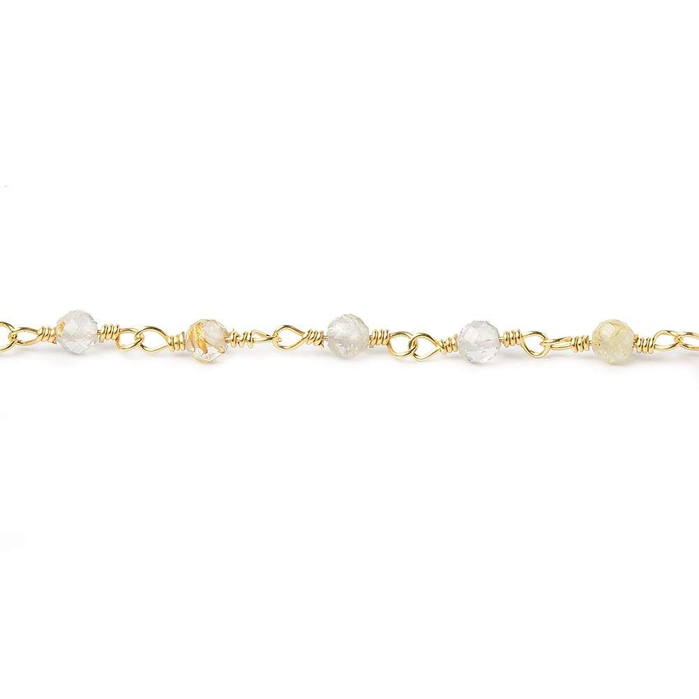 3mm Rutilated Quartz micro-faceted round Gold plated Chain