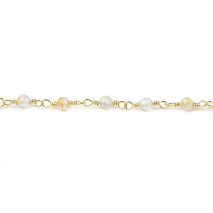 3mm Rutilated Quartz micro-faceted round Gold plated Chain