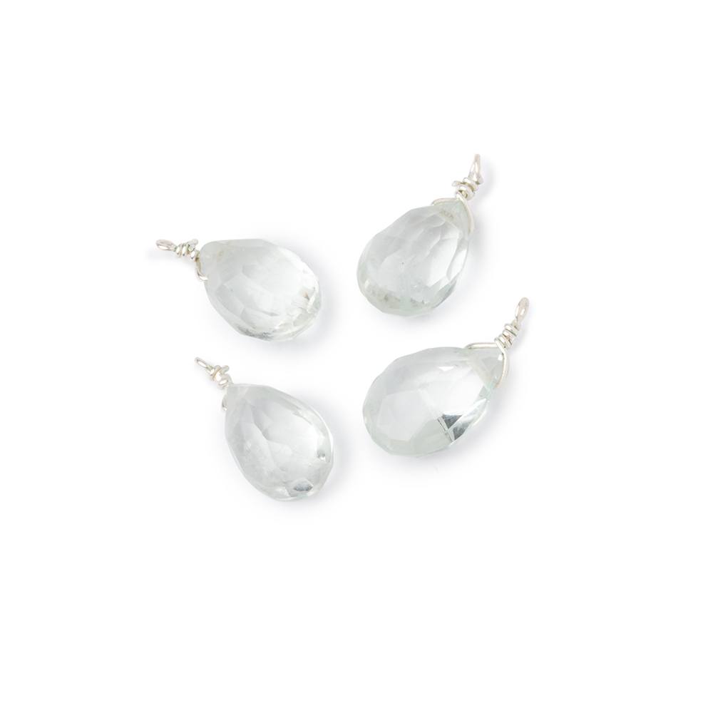 Set of 4 Silver Wire Wrapped 9x6mm Prasiolite Faceted Pear Focals