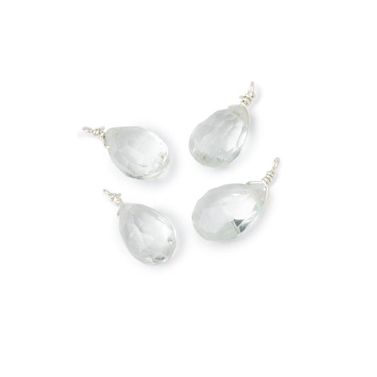 Set of 4 Silver Wire Wrapped 9x6mm Prasiolite Faceted Pear Focals