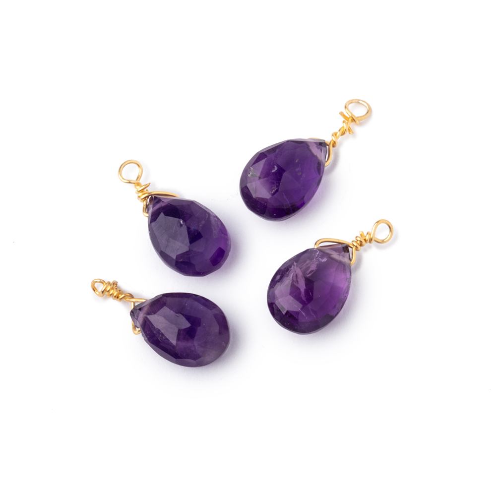 Set of 4 Vermeil Wire Wrapped 9x6mm Amethyst Faceted Pear Focals