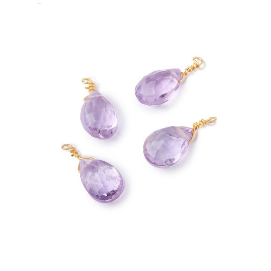 Set of 4 Vermeil Wire Wrapped 9x6mm Pink Amethyst Faceted Pear Focals