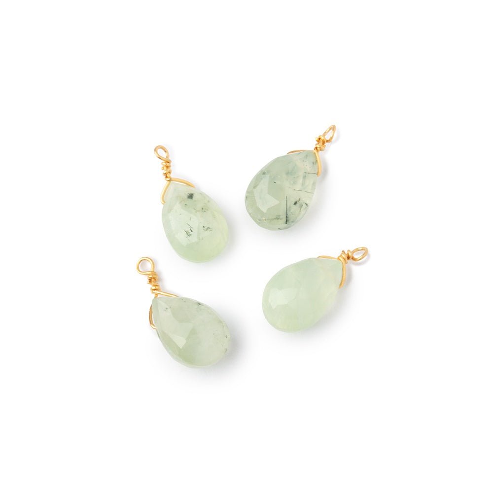 Set of 4 Vermeil Wire Wrapped 9x6mm Prehnite Faceted Pear Focals
