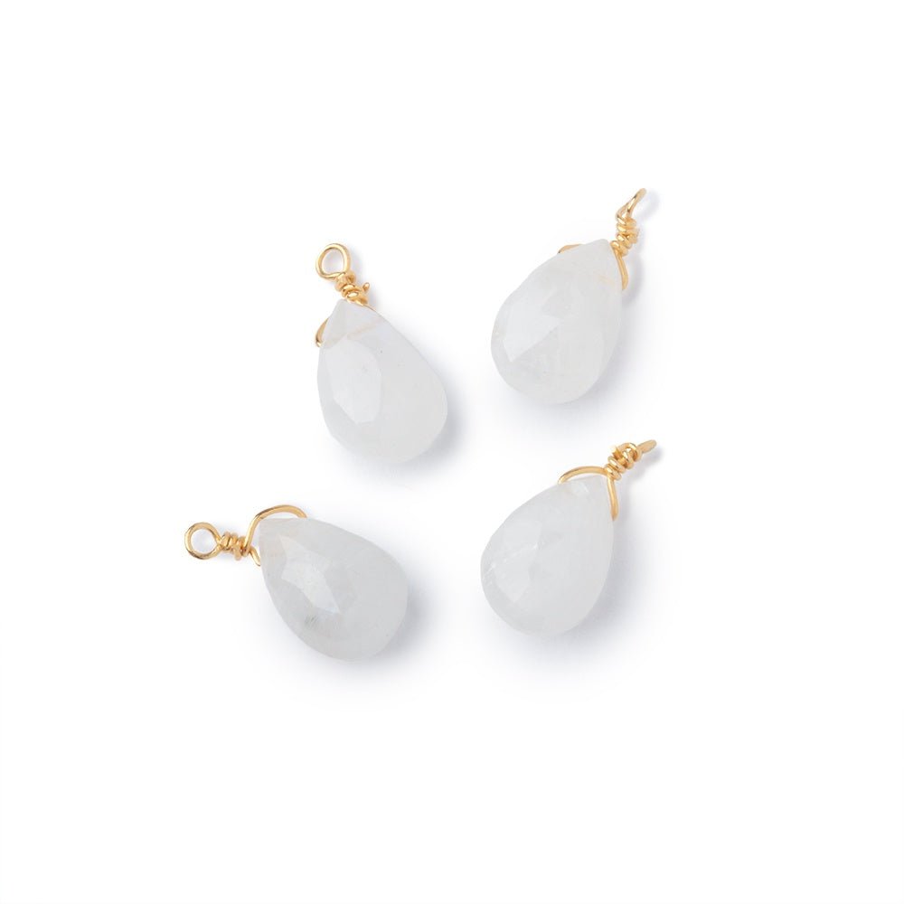 Set of 4 Vermeil Wire Wrapped 9x6mm Rainbow Moonstone Faceted Pear Focals