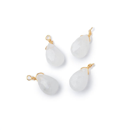 Set of 4 Vermeil Wire Wrapped 9x6mm Rainbow Moonstone Faceted Pear Focals