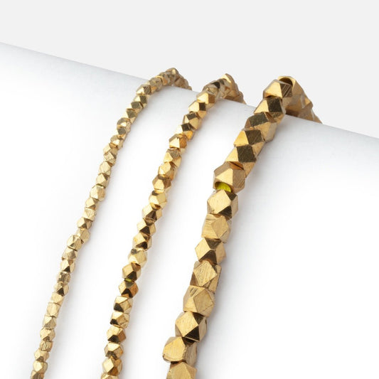 Shiny Brass Faceted Nugget Beads on an 8 inch Strand