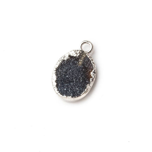 Silver leafed Black Agate Drusy Oval Pendant 1 focal bead 11x8mm