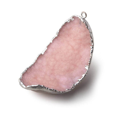 Silver Leafed Bubble Gum Pink Concave Drusy Pendant 1 focal bead 47x27x20mm  A Grade
