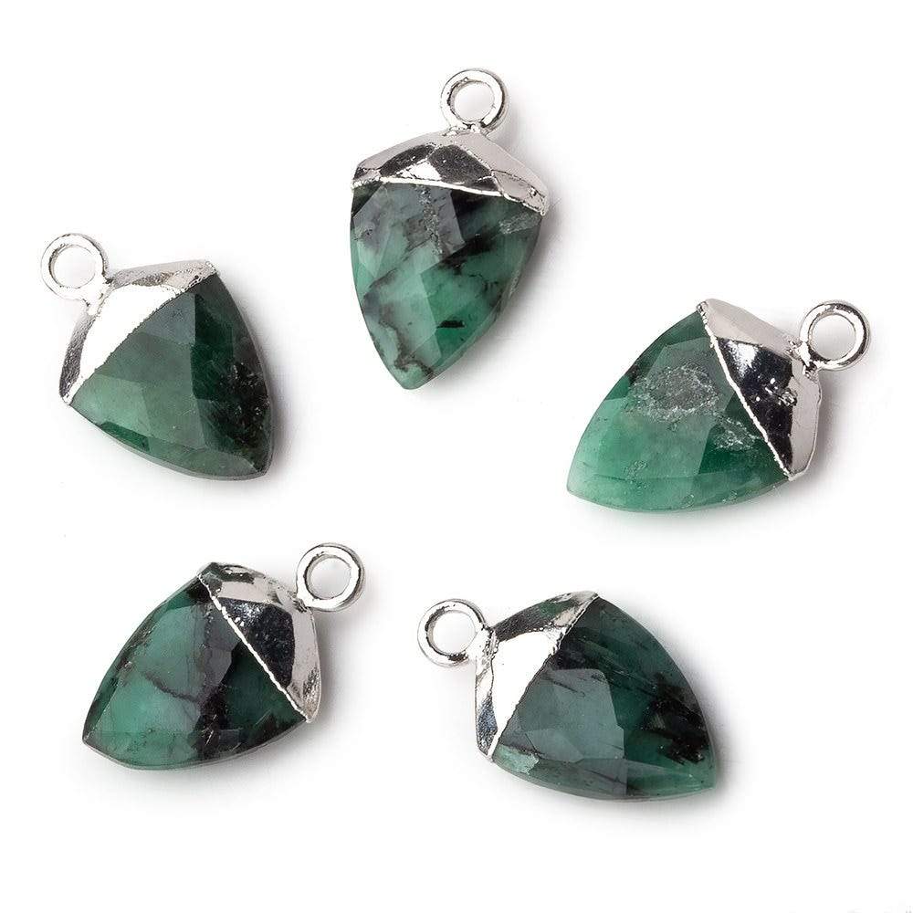 13x10mm Silver Leafed Emerald faceted shield Pendant 1 focal bead