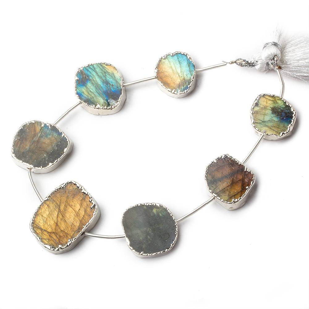 11x9-21x19mm Silver Leafed Labradorite plain slice strand 7 beads