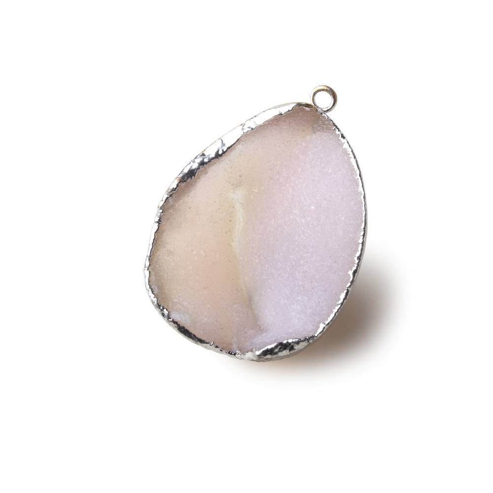 Silver Leafed Pale Pink Concave Drusy Pendant 1 focal bead 33x26x15mm  A Grade