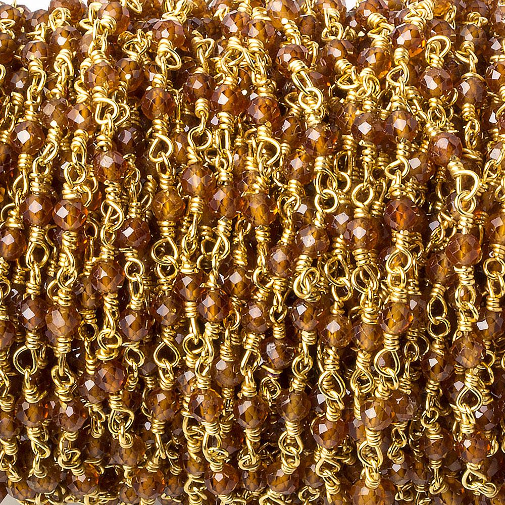 3mm Spessartite Garnet micro-faceted round Gold plated Chain