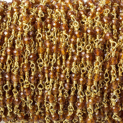 3mm Spessartite Garnet micro-faceted round Gold plated Chain