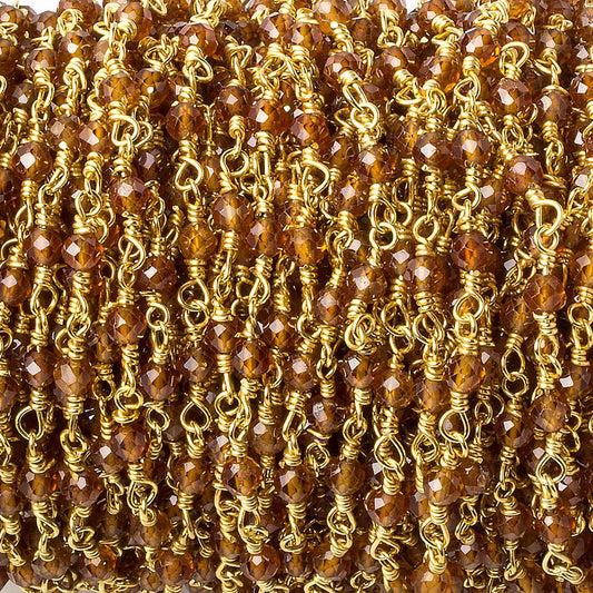 3mm Spessartite Garnet micro-faceted round Gold plated Chain