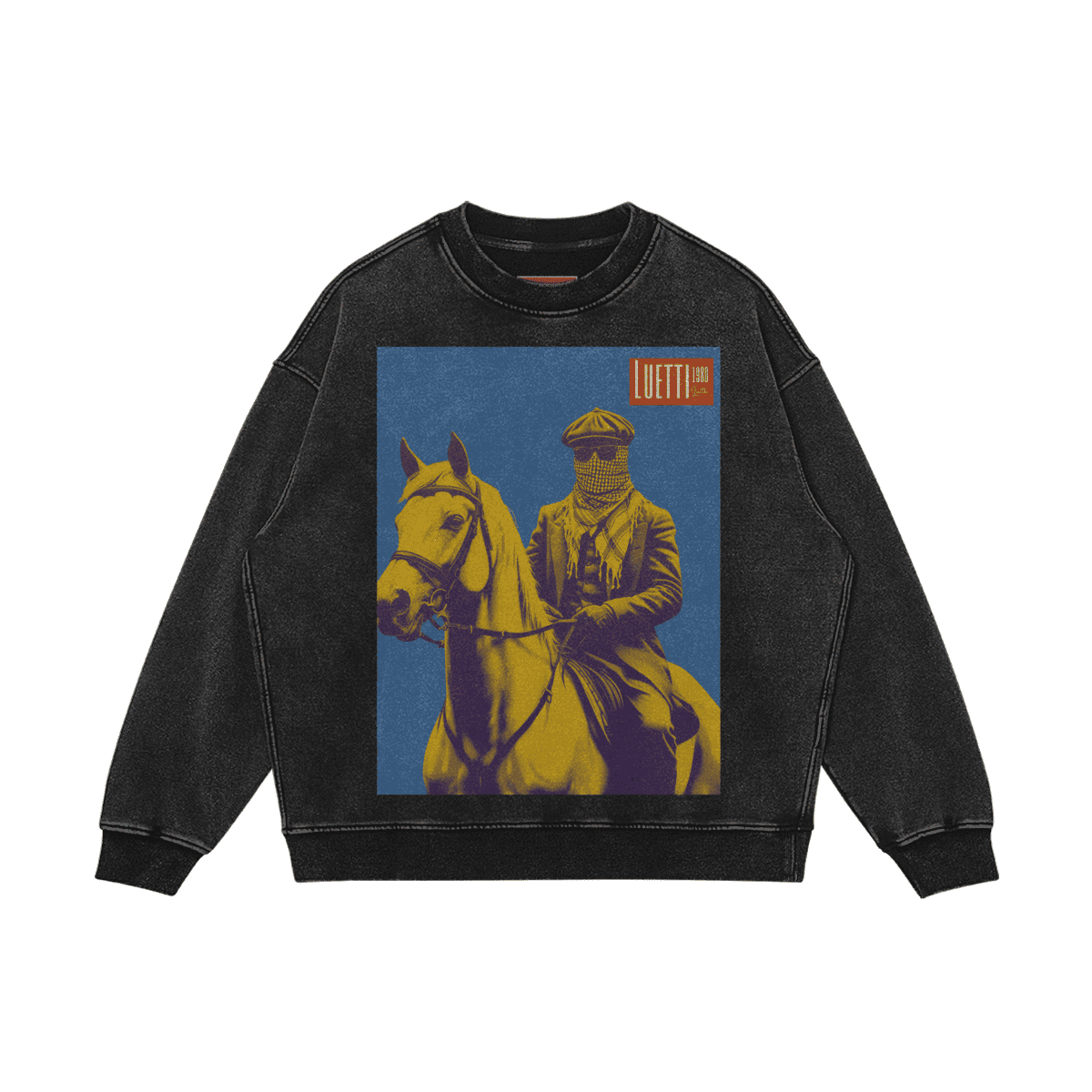 Peaky Blinder on White Horse with Kuffiyeh Washed Oversized Sweatshirt