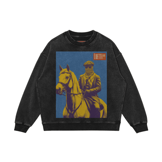 Peaky Blinder on White Horse with Kuffiyeh Washed Oversized Sweatshirt
