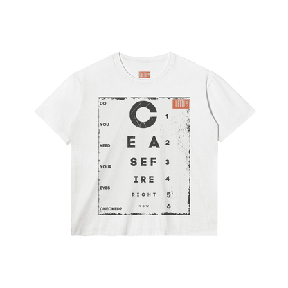 Ceasefire Eye Exam Adults Regular Fit T-shirt. More colors available upon request.