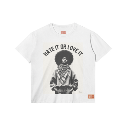 Hate it or Love it Unisex Regular Fit Tee-Black Pro-Palestine Woman