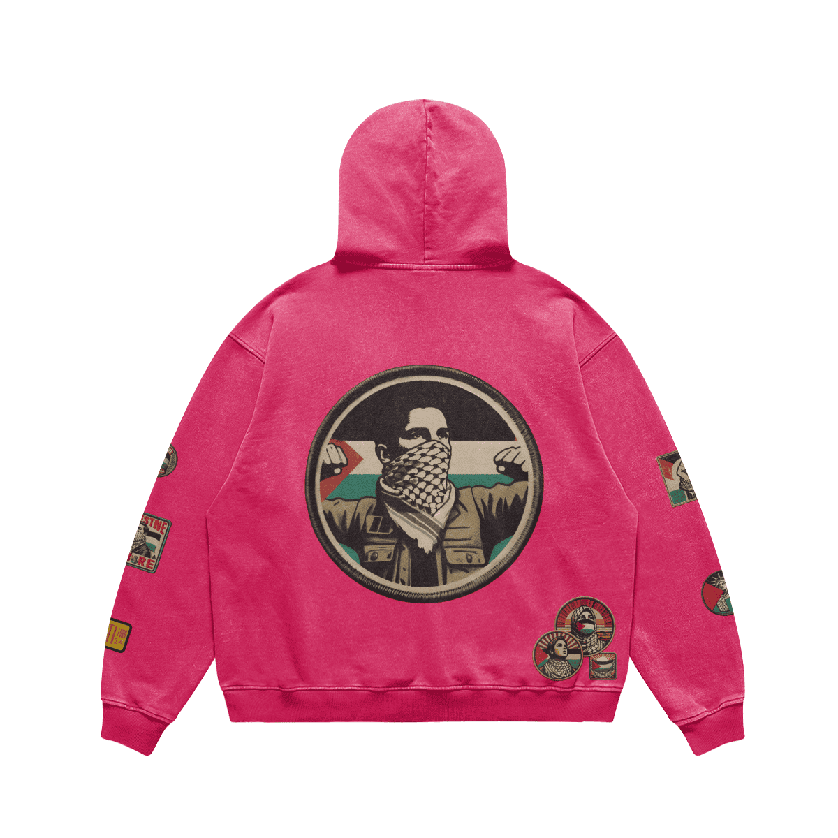 RELAXED FIT VINTAGE PALESTINIAN PRINTED PATCHES FADED HOODIE